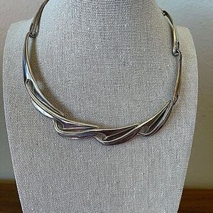 MODERNIST STERLING SILVER WAVE COLLAR NECKLACE 15 inch 64 grams NWOT